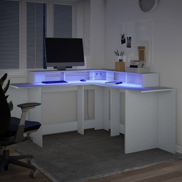 vidaXL Γραφείο με Φωτισμό LED, Λευκό, 152x152x91 cm