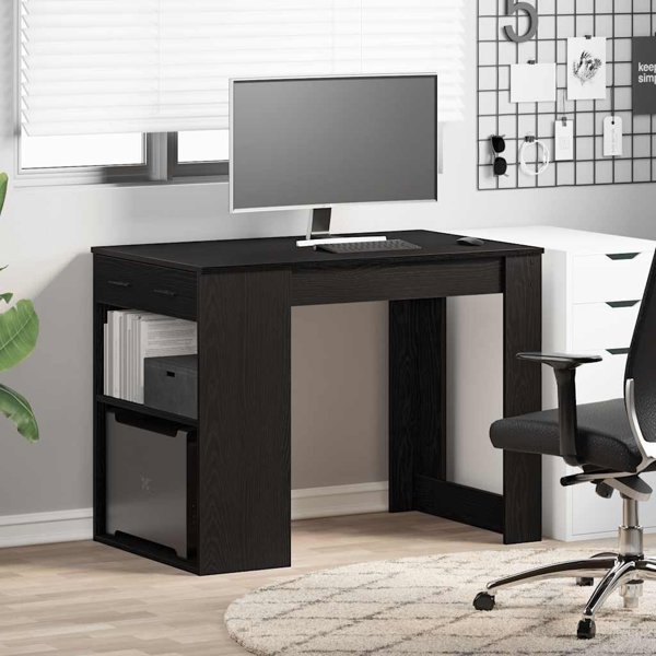 vidaXL Γραφείο με συρτάρι και ράφι, μαύρο, 102x62x77,5 εκ.