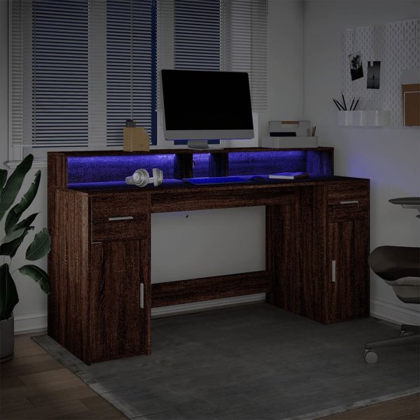 vidaXL Biurko z podswietleniem LED brazowy dob