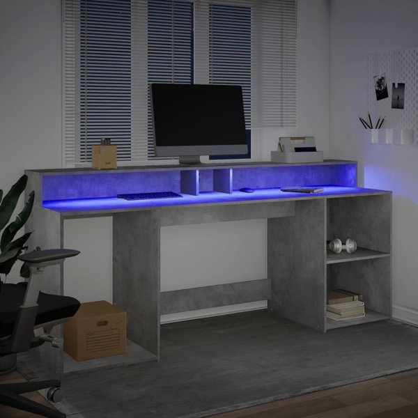 Γραφείο vidaXL με LED φωτισμό, σκυρόδεμα γκρι, 200x55x91 εκ.
