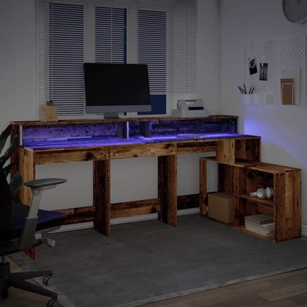 Γραφείο vidaXL με φωτισμό LED, παλιό ξύλο, 200x104x91 cm