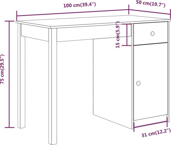Biurko vidaXL Λευκό 100 cm x 50 cm