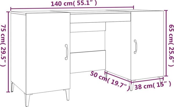 Biurko vidaXL Brazowe 140 cm x 50 cm