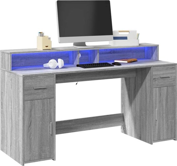 Biurko vidaXL Biurko z podswietleniem LED szary dab sonoma 160x55x91 cm