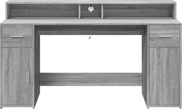 Biurko vidaXL Biurko z podswietleniem LED szary dab sonoma 160x55x91 cm