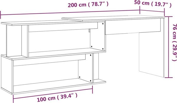 vidaXL Γραφείο Γωνιακό, Καπνιστό Δρυς, 200x50x76 εκ.