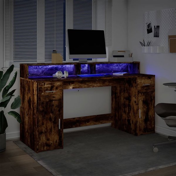 Γραφείο με φωτισμό LED σε απόχρωση przydymiony dab 160x55x91 cm