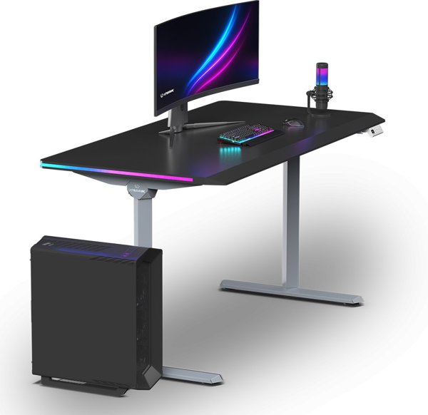 Ultradesk Quest Gaming Desk, Ηλεκτρικό Γραφείο με Ρύθμιση Ύψους 72-120cm, Επιφάνεια 140x70cm, Γκρι-Μαύρο