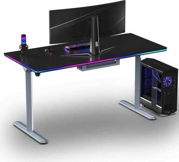 Ultradesk Quest Gaming Desk, Ηλεκτρικό Γραφείο με Ρύθμιση Ύψους 72-120cm, Επιφάνεια 140x70cm, Γκρι-Μαύρο