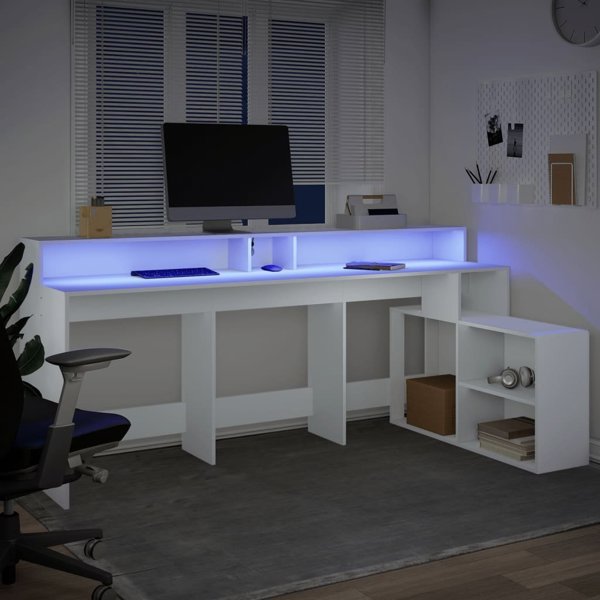 vidaXL Γραφείο με φωτισμό LED, λευκό, 200x104x91 εκ.