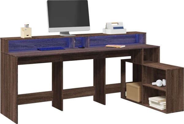 Biurko vidaXL z podswietleniem LED, brazowy dab, 200x104x91 cm