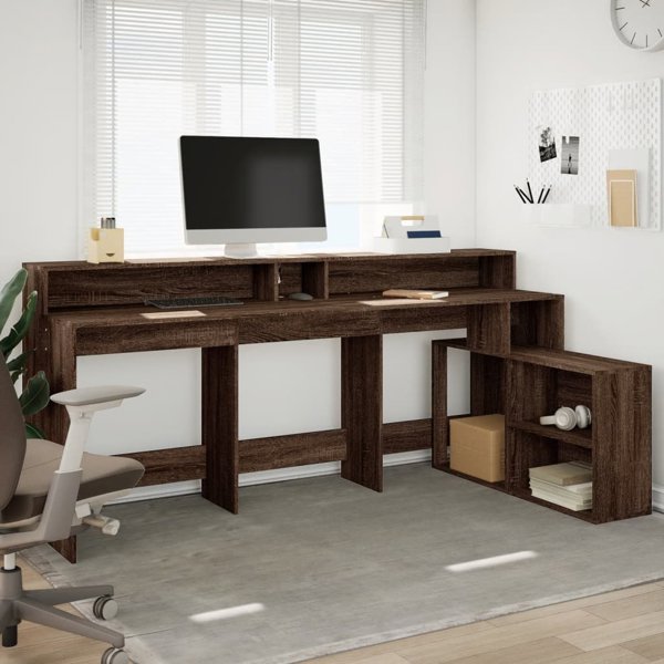 Biurko vidaXL z podswietleniem LED, brazowy dab, 200x104x91 cm