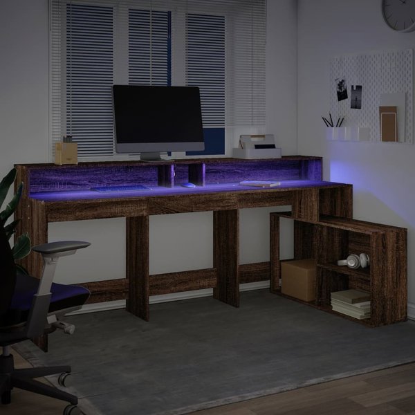Biurko vidaXL z podswietleniem LED, brazowy dab, 200x104x91 cm