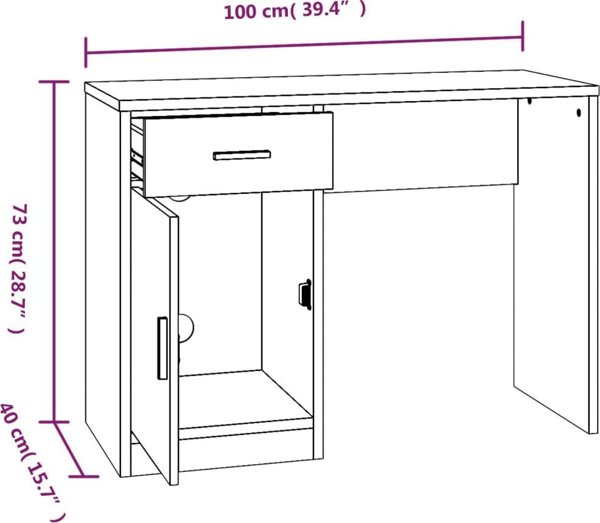vidaXL Γραφείο Λευκό 100 cm x 40 cm