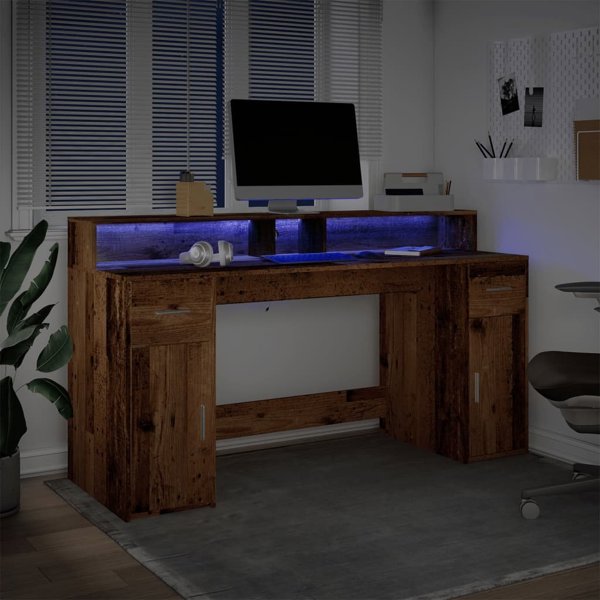 vidaXL Γραφείο με Φωτισμό LED, Παλιό Ξύλο, 160x55x91 cm
