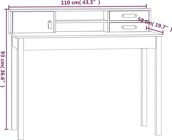 Biurko vidaXL Biurko, 110x50x93 cm, lite drewno sosnowe