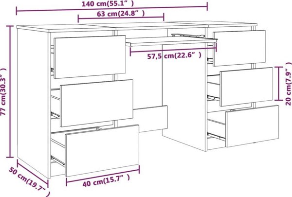 Biurko vidaXL Szare 140 cm x 50 cm