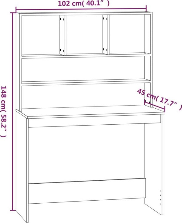 Γραφείο vidaXL με ράφια, λευκό, 102x45x148 cm, ξυλοπολυμερές υλικό