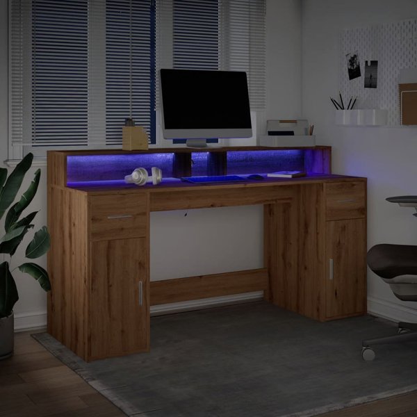 vidaXL Γραφείο με LED φωτισμό, δρυς artisian, 160x55x91 εκ.