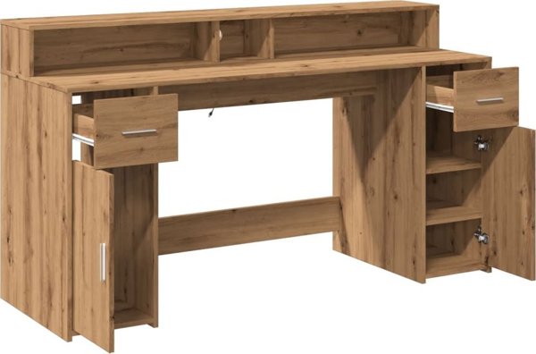vidaXL Γραφείο με LED φωτισμό, δρυς artisian, 160x55x91 εκ.