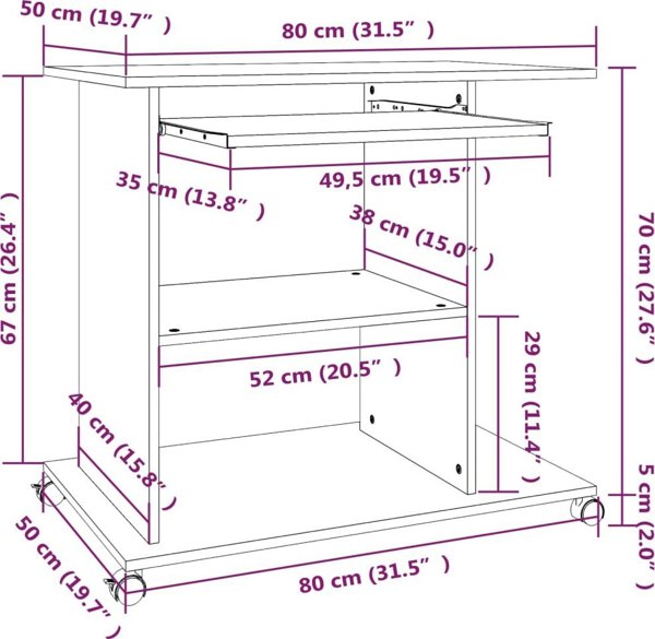 vidaXL Γραφείο καφέ 80x50 cm