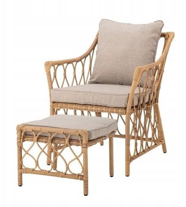 Bloomingville Belluce Πολυθρόνα Lounge με Σκαμπό, Φυσικό Χρώμα, Πολυρατάν