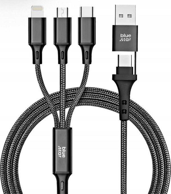 Blue Star Καλώδιο Φόρτισης 4 σε 1 Cafule C172, USB-A/Type-C σε Micro USB/Lightning/Type-C, 2.4A, 1.2m, Μαύρο