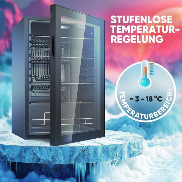 Bomann KSG 7290 black Glass Door Refrigerator 84,5cm
