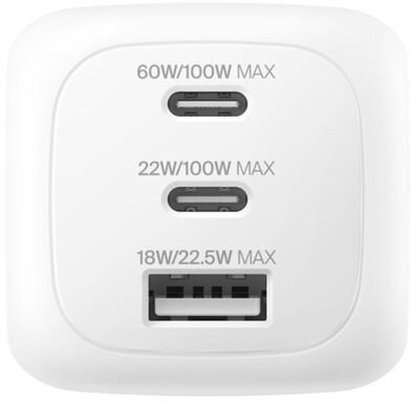Belkin BoostCharge Φορτιστής Τοίχου 100W με 2 Θύρες USB-C και 1 Θύρα USB-A