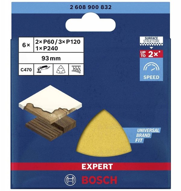 Bosch Bosch Expert C470 sanding sheet set, 93mm, K60 / 120 / 240 (6 pieces, for delta sanders)