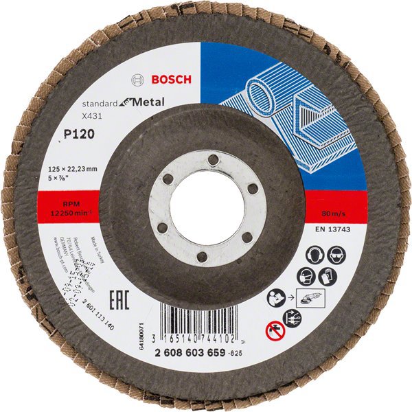 Bosch Τριβέας Λεπτοκοκκώδης 125mm X431 P120 Μεταλλικός Κυρτός