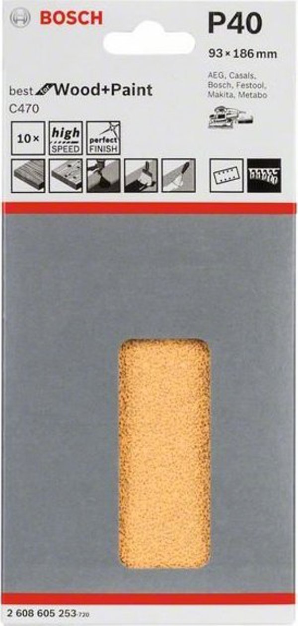Bosch ARKUSZE ÅCIERNE 93*185MM G40 10PC