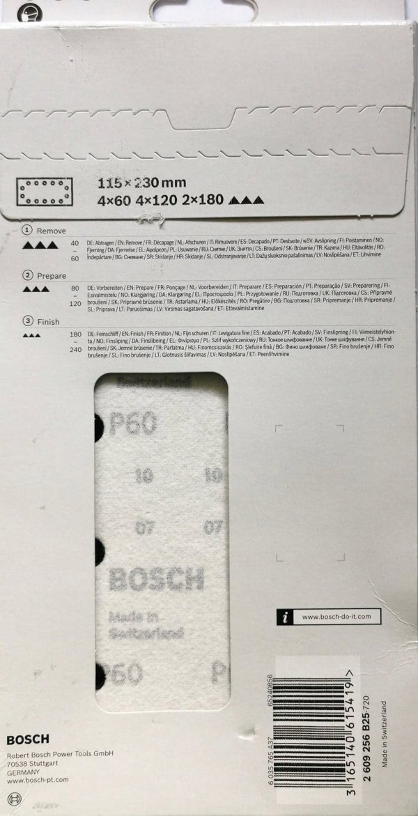 Bosch 10-piece sandpaper set for orbital sander G60, 120, 180 Bosch 2609256B25