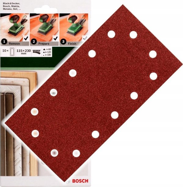 Bosch 10-piece sandpaper set for orbital sander G60, 120, 180 Bosch 2609256B25