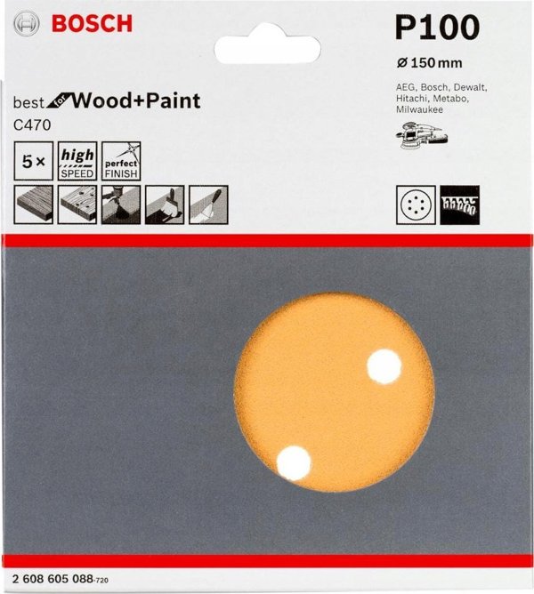 Bosch Bosch sanding sheet C470 Best for Wood and Paint, 150mm, K100 (5 pieces)