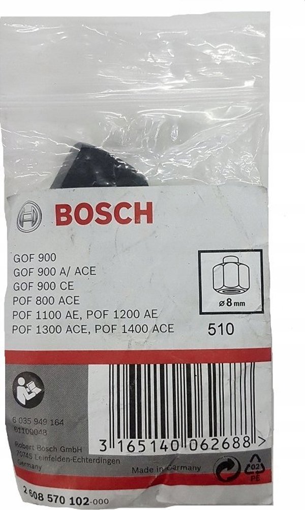 BOSCH BOSCH τσοκ 8mm, παξιμάδι σύσφιξης SW 19mm (μαύρο, για δρομολογητές GOF / POF)