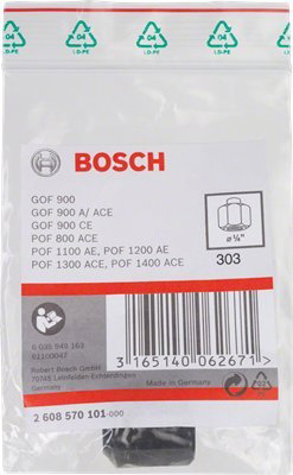BOSCH BOSCH τσοκ 8mm, παξιμάδι σύσφιξης SW 19mm (μαύρο, για δρομολογητές GOF / POF)