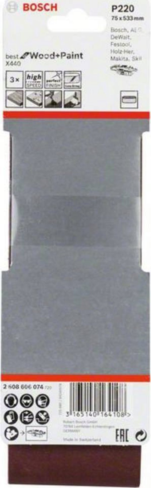 Bosch Bosch Accessories 2608606074 Schleifband Körnung num 220 (L x B) 533 mm x 75 mm 3 St.