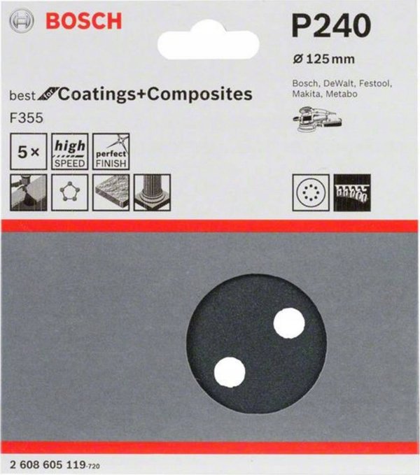 Bosch Bosch Exzenterschleifpapier mit Klett, gelocht Körnung 240 (Ø) 125 mm Best for Stone 2608605119 5 St. (2608605119)