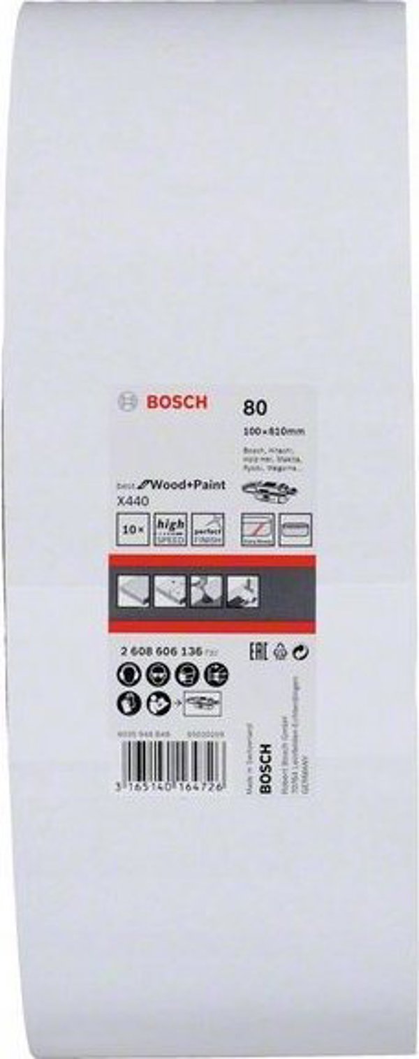 Bosch Best for Wood and Paint X440 - Schleifgürtel - für Holz, Farbe, Lack - 10 Stücke - Körnung: 80 - 75 mm x 533 mm