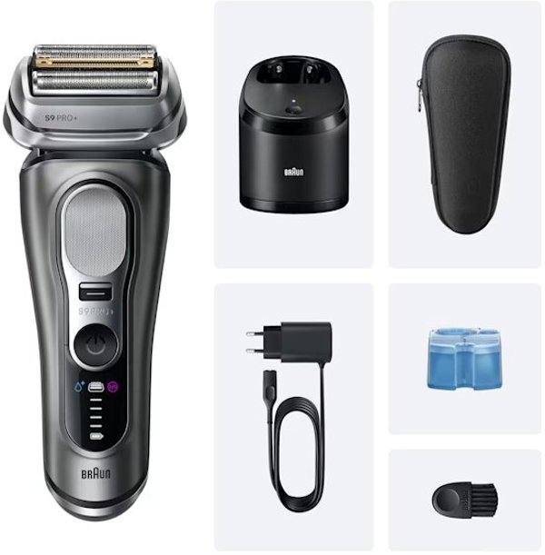 Braun Series 9 Pro+ 9655cc, Foil shaver, Grey, Buttons, Battery, Lithium-Ion (Li-Ion), Built-in battery