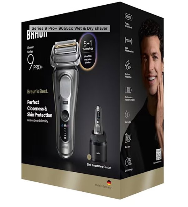 Braun Series 9 Pro+ 9655cc, Foil shaver, Grey, Buttons, Battery, Lithium-Ion (Li-Ion), Built-in battery
