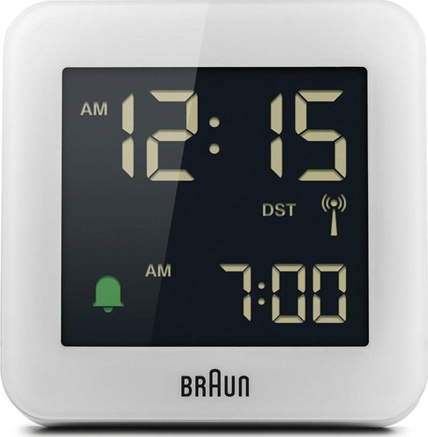 Braun BC09-DCF Ψηφιακό Ξυπνητήρι Ραδιοελεγχόμενο με Οθόνη LCD, Λευκό, 75.5x45x75.5mm