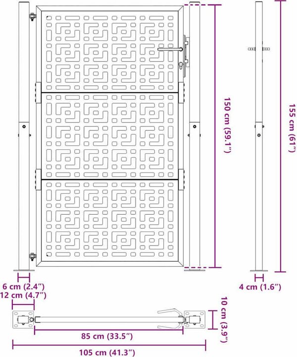 Μαύρη Κήπου Πύλη 105x155 cm Με Σταυρωτό Σχέδιο από Χάλυβα