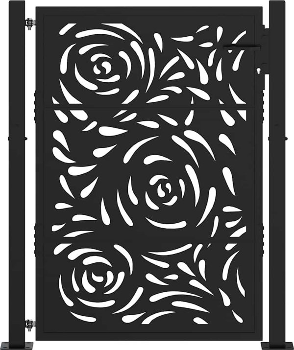Πύλη κήπου μαύρη 105x130 cm ατσάλι με σχέδιο φλόγας