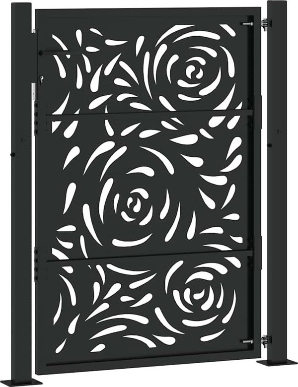 Πύλη κήπου μαύρη 105x130 cm ατσάλι με σχέδιο φλόγας