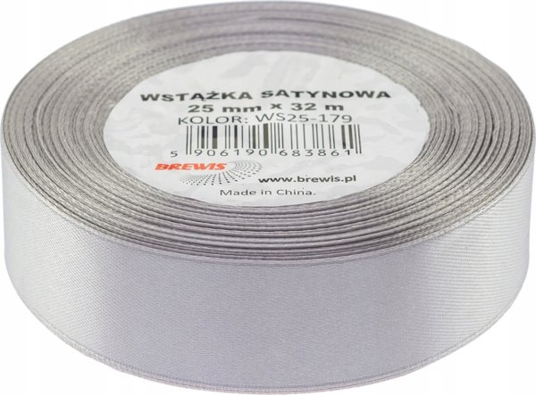 BREWIS Σατέν Κορδέλα, Γκρι, 25mm/32mm, Χρώμα 179