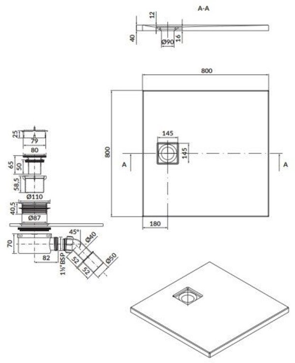 Cersanit Τετράγωνη Ντουζιέρα Tako Slim 80x80x4cm Λευκό Ματ με Σιφώνι - S932-157