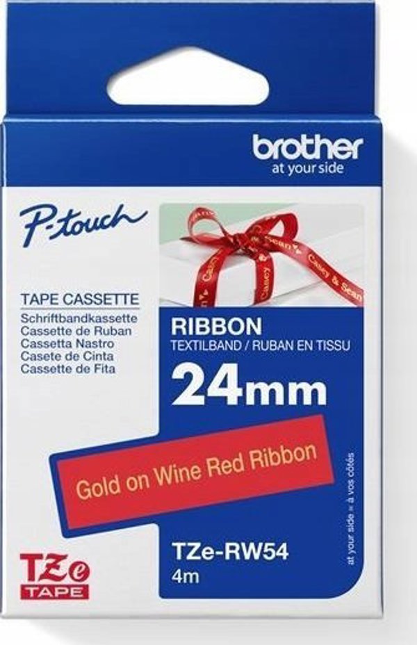 Brother TZE-RW54, PT-P900W, PT-H500, PT-P750W, PT-P950NW, PT-D600VP, PT-D800W, Gold, Thermal transfer, Red, Brother, 2.4 cm