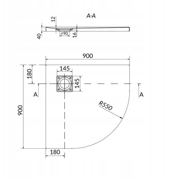 Cersanit Ντουζιέρα Ημικυκλική Tako Slim 90x90x4cm με Σιφώνι - S601-120